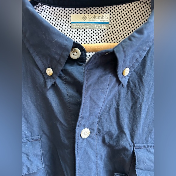 Columbia PFG Bahama Navy Blue Nylon Vented Outdoor Fishing Shirt Mens XLT Tall - Picture 8 of 12